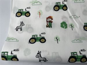 Poplin - den lille farmer med sin traktor på hvid bund